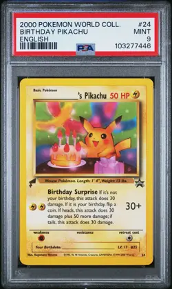 2000 POKEMON PIKACHU WORLD ENGLISH #24 BIRTHDAY PIKACHU PSA 9 - Image 1