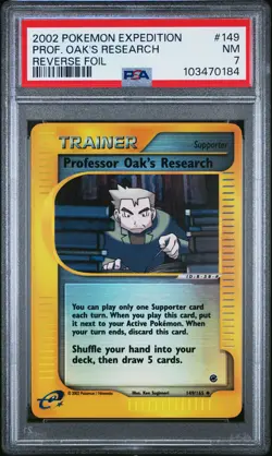 2002 POKEMON EXPEDITION #149 PROFESSOR OAK'S RESEARCH-REVERSE FOIL PSA 7 - Image 1