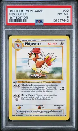 1999 POKEMON BASE SET 1ST EDITION #22 PIDGEOTTO PSA 8 - Image 1