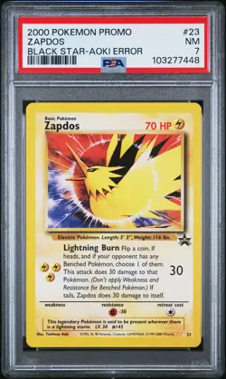 2000 POKEMON PROMO BLACK STAR TOSHINAO AOKI ERR #23 ZAPDOS PSA 7 - Image 1