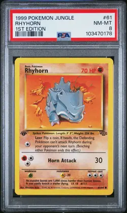 1999 POKEMON JUNGLE 1ST ED #61 RHYHORN PSA 8 - Image 1