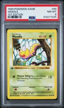 1999 POKEMON BASE SET 1ST EDITION #69 WEEDLE PSA 8 - Image 1