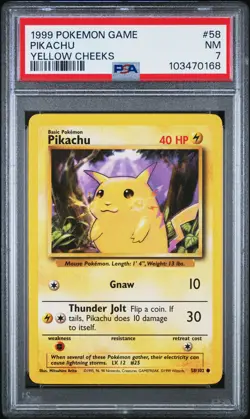 1999 POKEMON BASE SET YELLOW CHEEKS #58 PIKACHU PSA 7 - Image 1