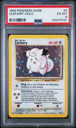 1999 POKEMON BASE SET UNLIMITED #5 CLEFAIRY-HOLO PSA 6 - Image 1