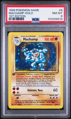 1999 POKEMON BASE SET 1ST EDITION #8 MACHAMP-HOLO PSA 8 - Image 1