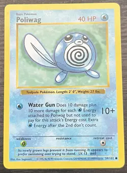 Shadowless Poliwag 059/102 Pokemon TCG WOTC Base Set MINT - Image 1