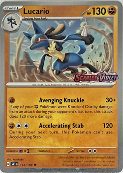 Pokemon Scarlet & Violet Base Set Sv01: Lucario (Stamped) #114/198 - Near Mint+ - Image 1