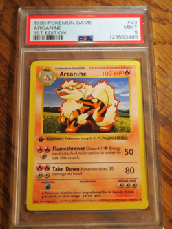 Pokemon 1999 1st Edition Shadowless Base Arcanine rare card, PSA 9 - Image 1
