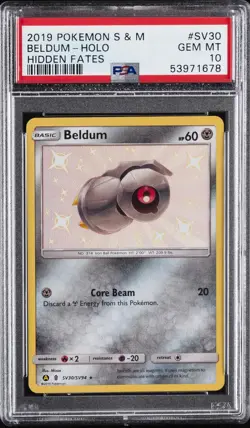 2019 POKEMON SUN & MOON HIDDEN FATES #SV30 BELDUM-HOLO PSA 10 - Image 1