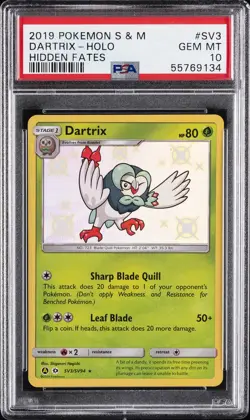 2019 POKEMON SUN & MOON HIDDEN FATES #SV3 DARTRIX-HOLO PSA 10 - Image 1