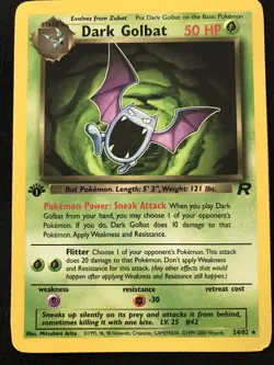 2 Dark Golbat Pokemon Cards 1st Edition 24/82 Wizards 7/82 Holo 1999-2000 - Image 2