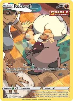 Pokemon Card TCG - Rockruff TG07 Ultra Rare Silver Tempest Trainer Gallery NM - Image 1