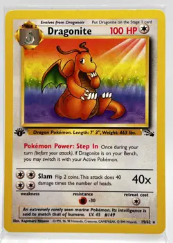 Dragonite 19/62 First Edition Pokemon Card Fossil 1999 LP - Image 1