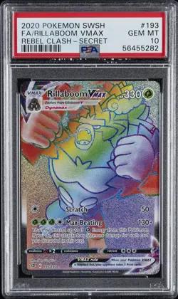 2020 POKEMON SWORD & SHIELD REBEL CLASH SECRET FULL ART/RILLABOOM VMAX PSA 10 - Image 1
