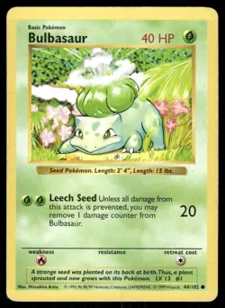Pokemon Tcg Bulbasaur [Shadowless] #44 Pokemon Base Set LP - Image 1