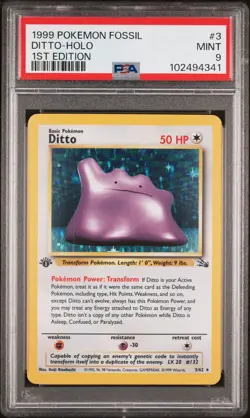 PSA 9 DITTO HOLO #3 1999 POKEMON FOSSIL 1ST EDITION - Image 1