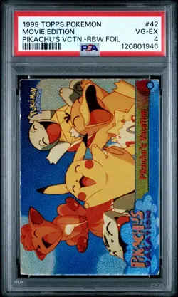 POP 1! 1999 TOPPS POKEMON THE MOVIE EDT 42 PIKACHU'S VACATION-RAINBOW FOIL - Image 1