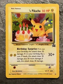 Pokemon Pikachu TCG Birthday Card Holo Rare - Promo, Vintage 1995, 96, 98 NM - Image 1