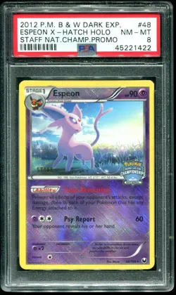 PSA 8 Espeon Staff National Championships Holo B&W Dark Explorers Pokemon #48 - Image 1