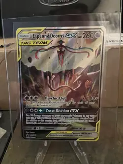 Espeon & Deoxys GX Tag Team SM240 Black Star Promo Sun & Moon LP Pokemon TCG - Image 1