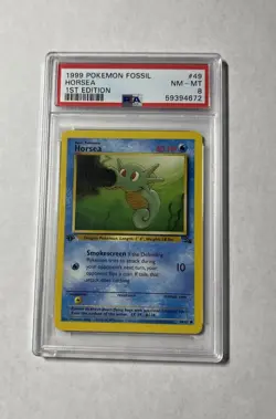 1999 Pokemon Fossil Horsea #49 1st Edition PSA 8 NM-MT - Image 2