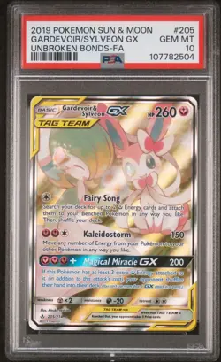 PSA 10 Gardevoir & Sylveon Gx 205/214 - Unbroken Bonds Full Art Pokemon Card - Image 1