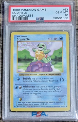 SHADOWLESS PSA 10 SQUIRTLE 1999 Pokemon Game Base Set 63/102 Gem Mint - Image 1
