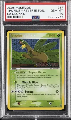 2005 POKEMON EX DEOXYS #27 TROPIUS-REVERSE FOIL PSA 10 POP 12 - Image 1