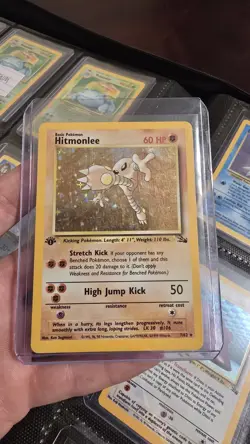 Hitmonlee 1st Edition Holo Rare Pokemon Card 7/62 Fossil LP/NM Condition - Image 1
