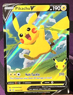Mint Pikachu v Pokemon TCG SWSH143 Celebrations Card Promo - Image 1