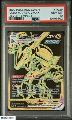 2022 Pokemon Sword & Shield Silver Tempest Rayquaza VMAX #TG29 Fa PSA 10 - Image 1