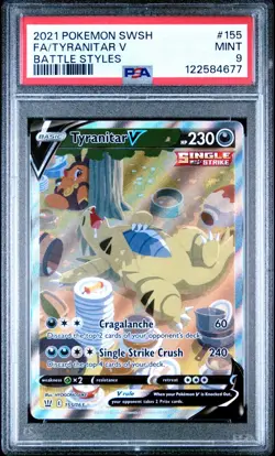 Pokemon Tyranitar V 155/163 Full Art SWSH Battle Styles PSA 9 MINT - Image 1