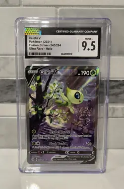 Pokemon GRADED 2021 Celebi V 245/264 Fusion Strike Ultra Rare Holo M+ 9.5 CGC - Image 1