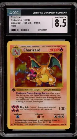 1st Edition Charizard #4 Pokemon Base Set Shadowless Holo Rare CGC 8.5 - Image 1