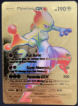 Mewtwo Gx Rainbow Gold Foil Textured Display Card - Image 1