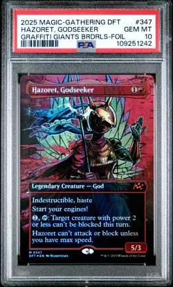 2025 MTG AETHERDRIFT GRAFFITI GIANTS BORDERLESS-FOIL HAZORET, GODSEEKER PSA 10 - Image 1