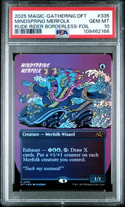 2025 MTG AETHERDRIFT RUDE RIDER BORDERLESS-FOIL #335 MINDSPRING MERFOLK PSA 10 - Image 1