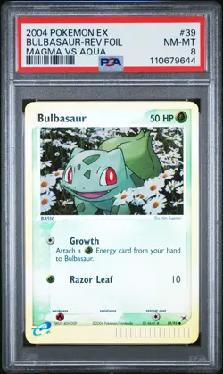2004 POKEMON EX TEAM MAGMA VS TEAM AQUA #39 BULBASAUR-REVERSE FOIL PSA 8 - Image 1