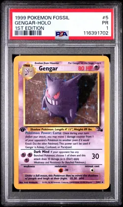 1999 POKEMON FOSSIL 1ST ED #5 GENGAR-HOLO PSA 1 - Image 1