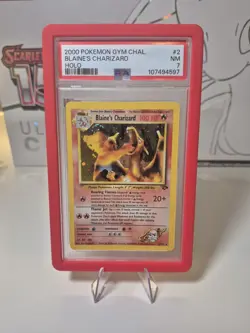 Pokemon Blaine's Charizard #2 Unlimited PSA 7 - Gym Challenge SWIRL on Flame - Image 1