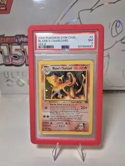 Pokemon Blaine's Charizard #2 Unlimited PSA 7 - Gym Challenge SWIRL on Flame - Image 3