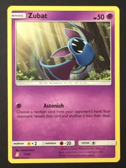 Pokemon TCG Zubat 11/30 SM Trainer Kit: Lycanroc & Alolan Raichu 2017 NM - Image 1