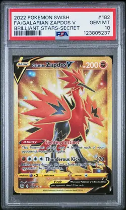PSA 10 Pokemon SWSH Brilliant Stars 182/172 Galarian Zapdos Full Art Secret Holo - Image 1
