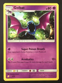 Pokemon TCG Golbat 6/30 SM Trainer Kit: Lycanroc & Alolan Raichu 2017 NM - Image 1