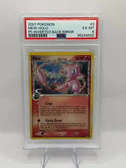 POKEMON MEW P5 INVERTED BACK ERROR HOLO 3 PSA 6 INVEST SWIRL - Image 1