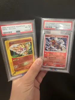 Pokemon WotC Aquapolis Reverse Holo Card #10 Entei PSA 8 & 07 Crystl Twrs Entei - Image 1