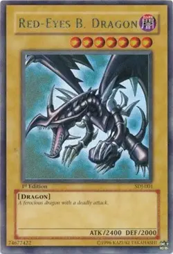 Yu-Gi-Oh Card - SDJ-001 - RED-EYES B. DRAGON (ultra rare) *1st Edition* *Played* - Image 1