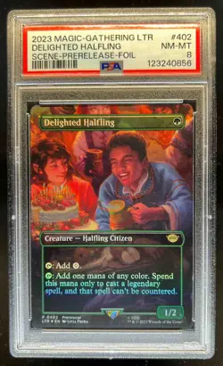 2023 Magic: The Gathering LTR Delighted Halfing Scene Prerelease Foil #402 PSA 8 - Image 1