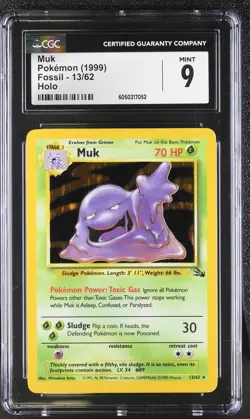 CGC 9 MINT Muk 1999 Fossil 13/62 Holo Pokemon Card - Image 1