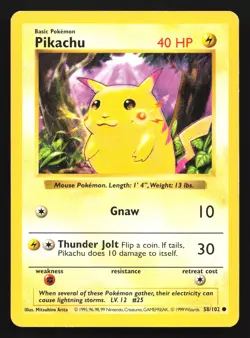 Pikachu (Red Cheeks) 058/102 Base Set (Shadowless) Common Pokemon Card - Image 1